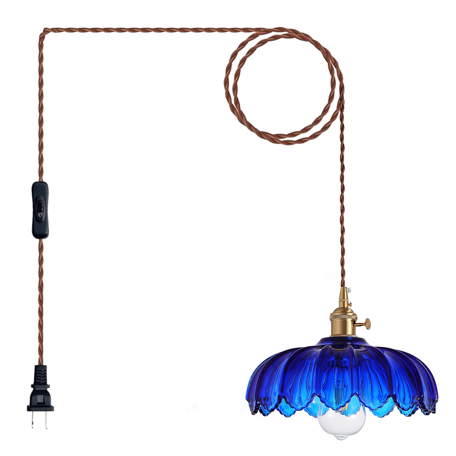 XZHGCEE Plug in Pendant Light: Bule Hanging Light Plug in Fixture Hanging Lamp, Glass Pendant Lighting for Kitchen Island, Bedroom, Dining Room, Living Room, E26 No Bulb