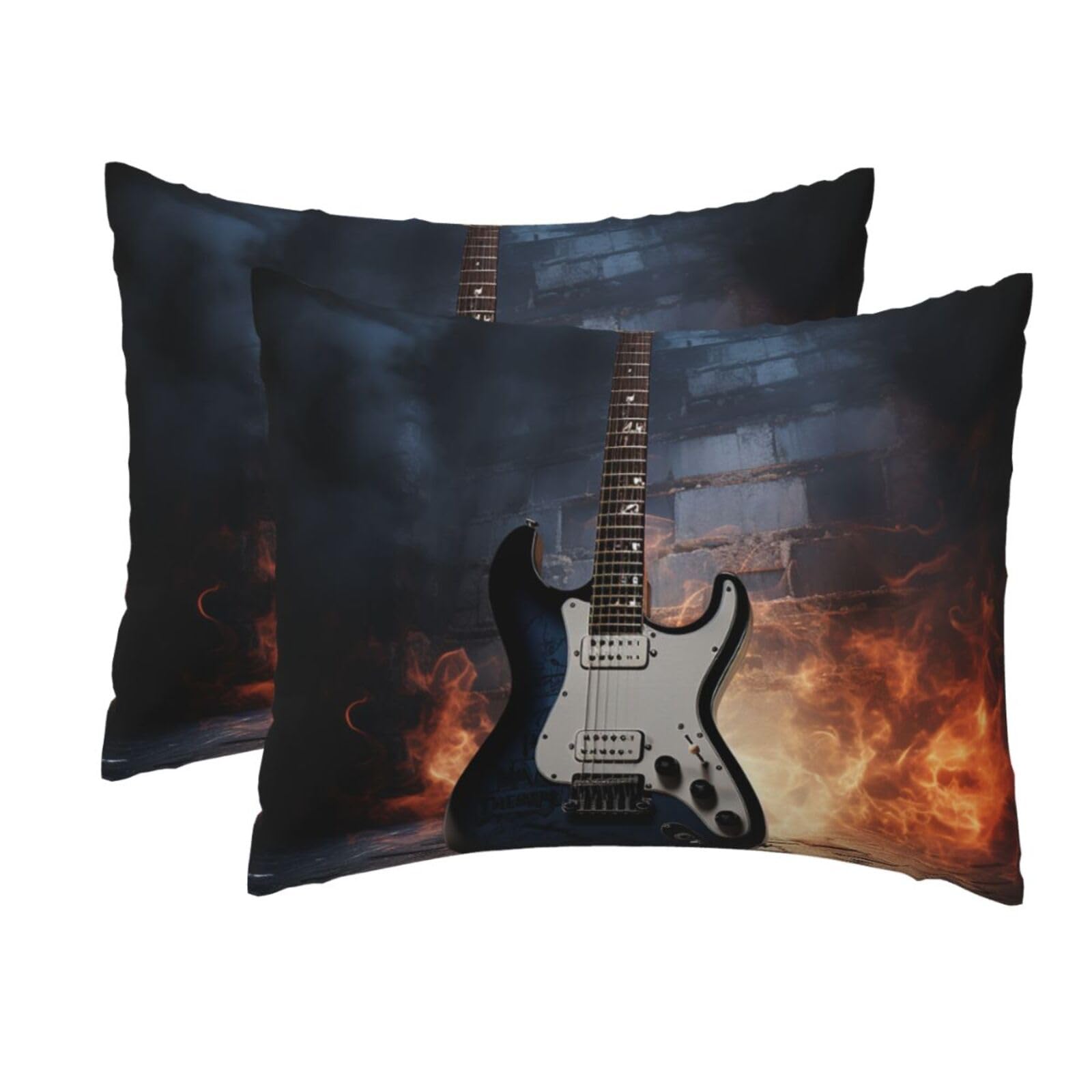 2 Pack Standard Pillow Cases with Hidden Zipper, Soft Breathable Pillow Covers for Hair and Skin, Electric Guitar Pillowcases 20"x26" Bed Pillow Protectors Cover for Sleeping Gifts