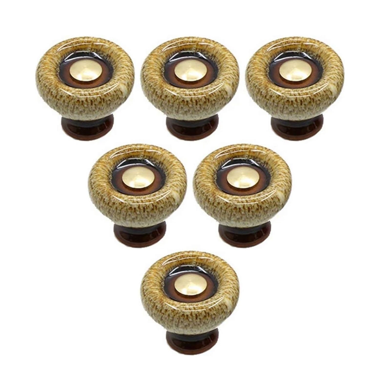 Opeximatun Ceramic Drawer Knobs, Ceramic and Copper Cabinet Handles Round Single Hole Multicolor 6 Pcs(White)