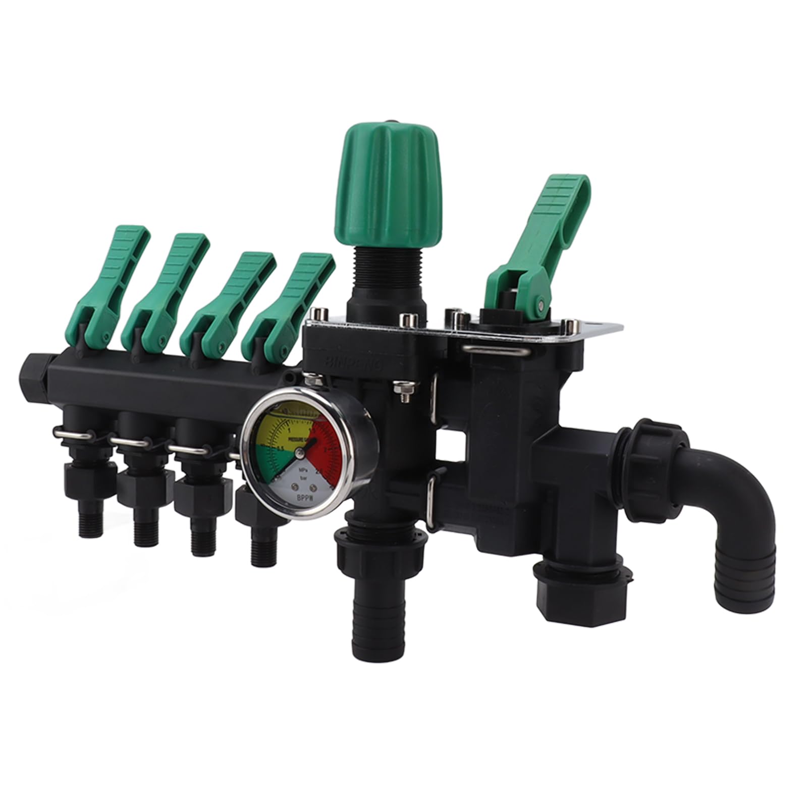 Qcwwy Divisor de Manguera Premium Divisor de Espiga Resistente de 4 Vías Conveniente Interruptor Separado para Uso en Jardín con Manómetro, Amplia Aplicabilidad