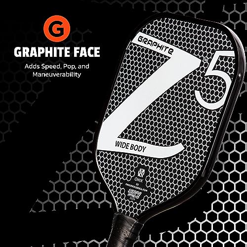 Image of Onix Graphite MOD Z5 Carbon Fiber Pickleball Paddle with Wide-Body Shape. Honeycomb Core, Graphite Face & Cushion Comfort Pickleball Paddle Grip