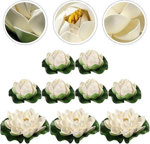 Miniatura 9 de Home Craft - Flor de loto flotante artificial, imitación de lirio de agua, decoración de estanque flotante para estanques, acuarios, decoración de