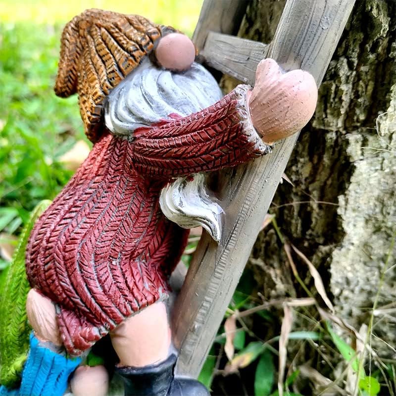 Garden Gnome Statue, Funny Climbing Ladder Gnomes Figurine Resin Sculpture Outdoor Decor for Patio Yard Lawn Porch Ornaments Gift - Image 5