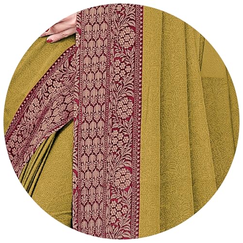 Image of MIRCHI FASHION Saree for Woman Chiffon Georgette Solid with Contrast Border | Lightweight Daily Wear Women's Sari and Printed Blouse Piece