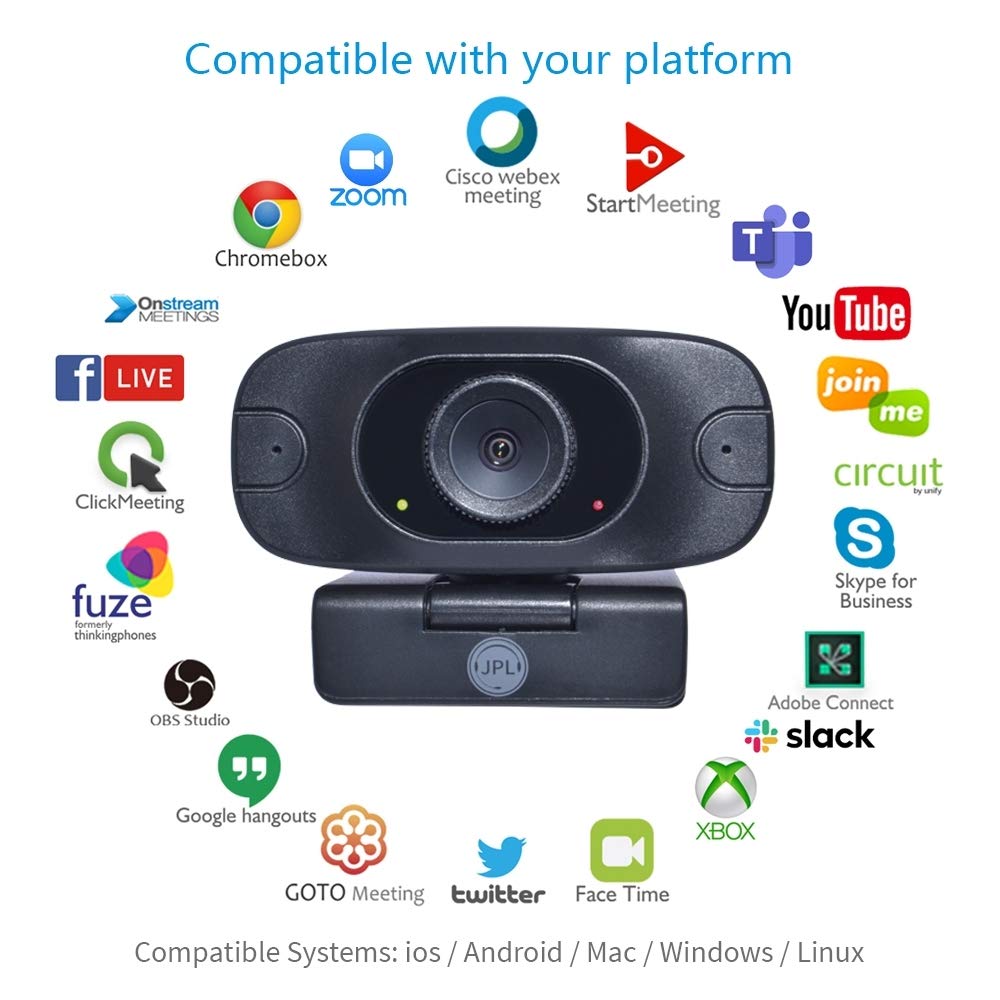 JPL Vision Mini+ USB-A, cámara Web Pro HD de 1080p, con Cubierta de privacidad Interna y Adaptador USB A a C Incluido (Ideal para Trabajadores remotos en casa, Trabajadores de Oficina, Estudiantes,