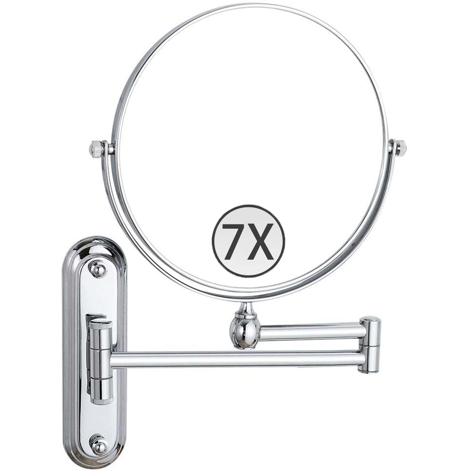 SXFSDOU 8" Wall Mounted Makeup Mirror with Magnification, Double Sided Magnifying Mirror, Bathroom Shaving Vanity Extendable Arm,Chrome,7X