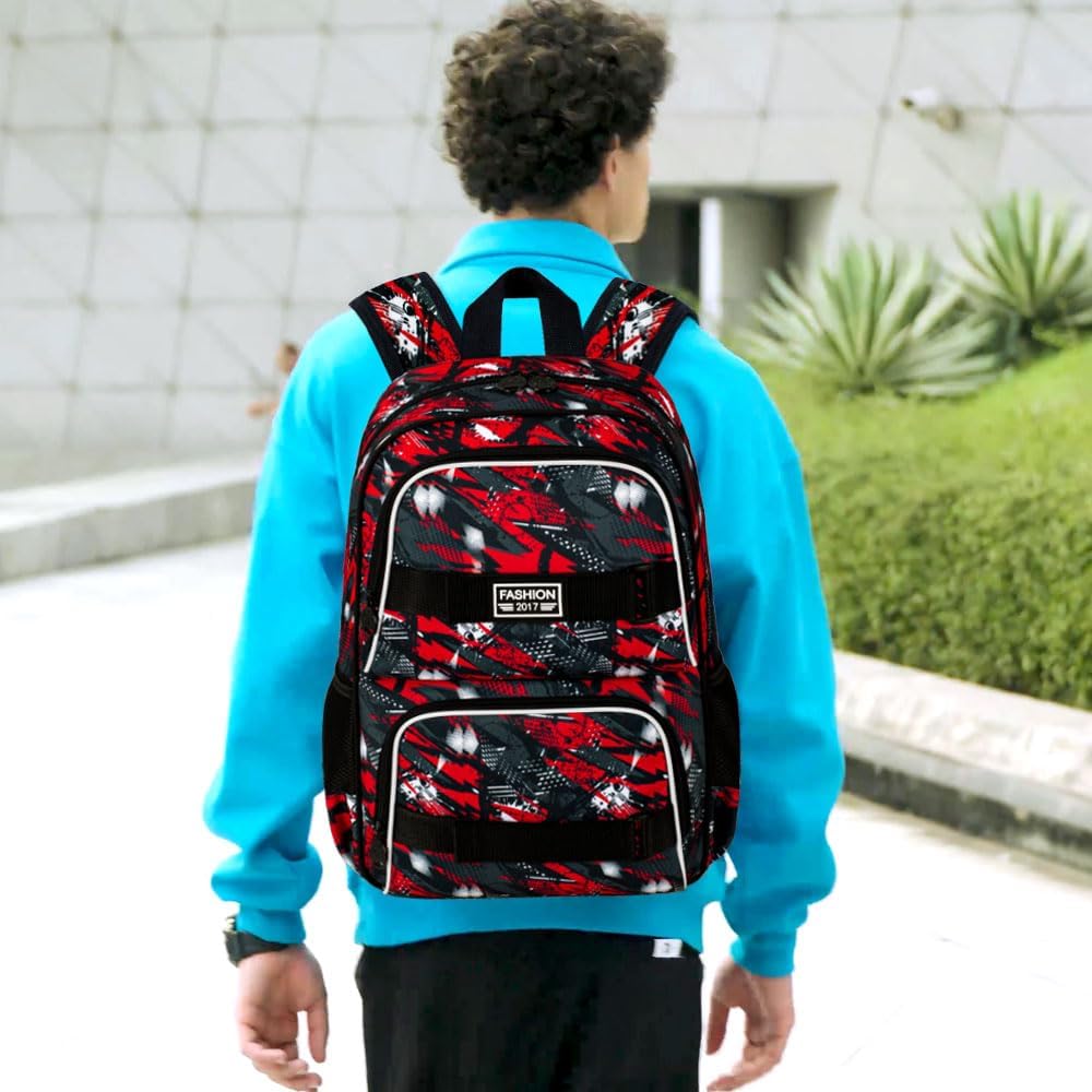 HPJGD 3PCS Backpacks for Boys, 17" Water Resistant Kids Bookbag with Lunch Box, Cute School Bag Set for College Teenagers High Middle Elementary - Graffiti Red