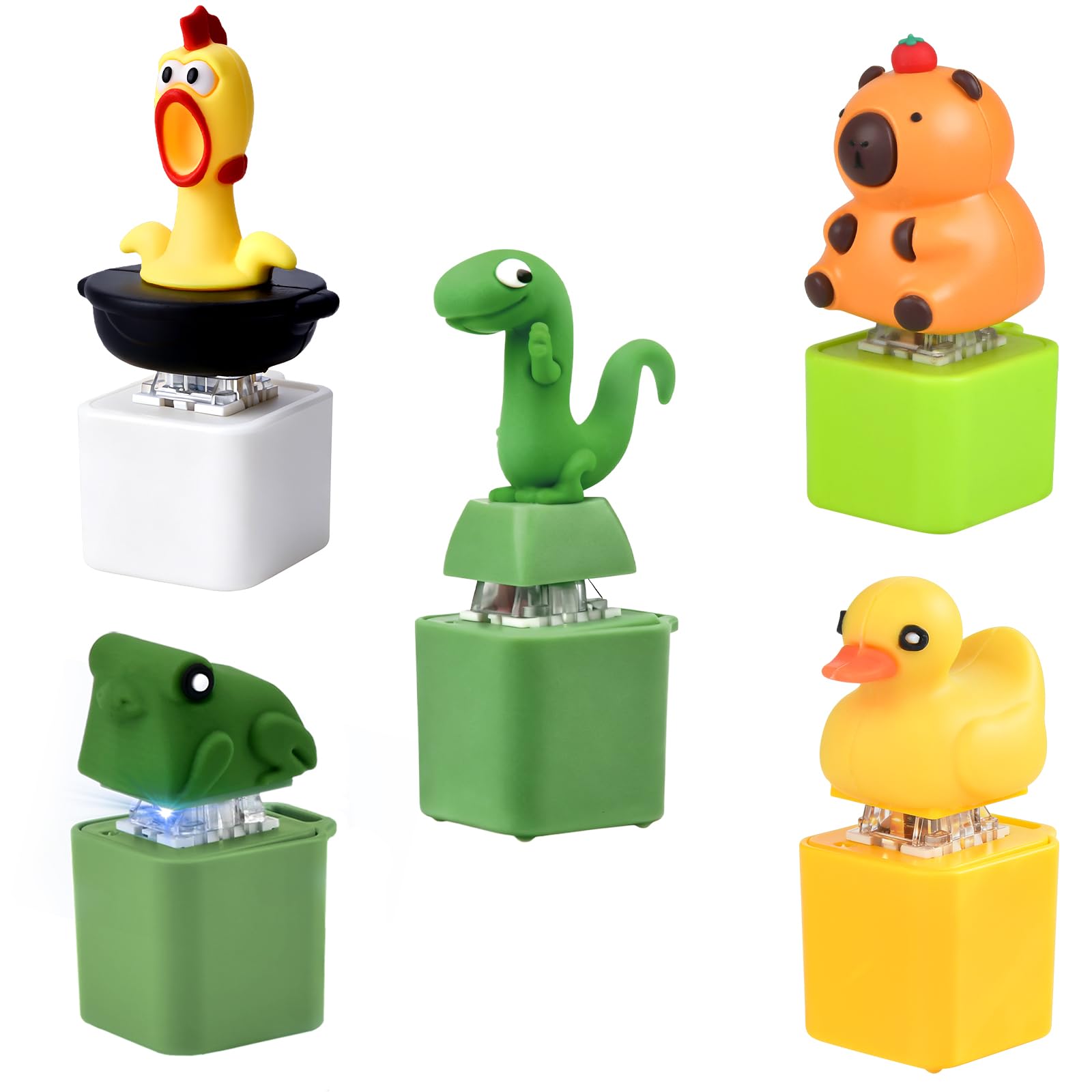 5PCS Keyboard Fidget Toy Set, Quacking Duck Croaking Frog Lizard Capybara Chick Keychain with Sound Lights, Cute Anxiety Stress Relief Fidgets Sensory Desk Toy, Decor Gifts for Adult Kids