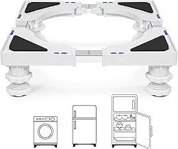 Washing Machine Holder with 4 Feet, Height Adjustable Washing Machine Base from 10-12.5 cm, Washing Machine Trolley with Maximum Load of 200 kg, Anti-Vibration Washing Machine,
