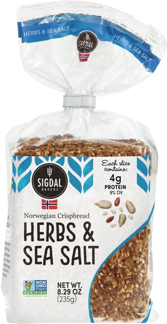 Bakeri Herbs & Sea Salt Norwegian Wholegrain Crispbread | All Natural Non-GMO, 8.29 oz (235g) (Pack of 12)