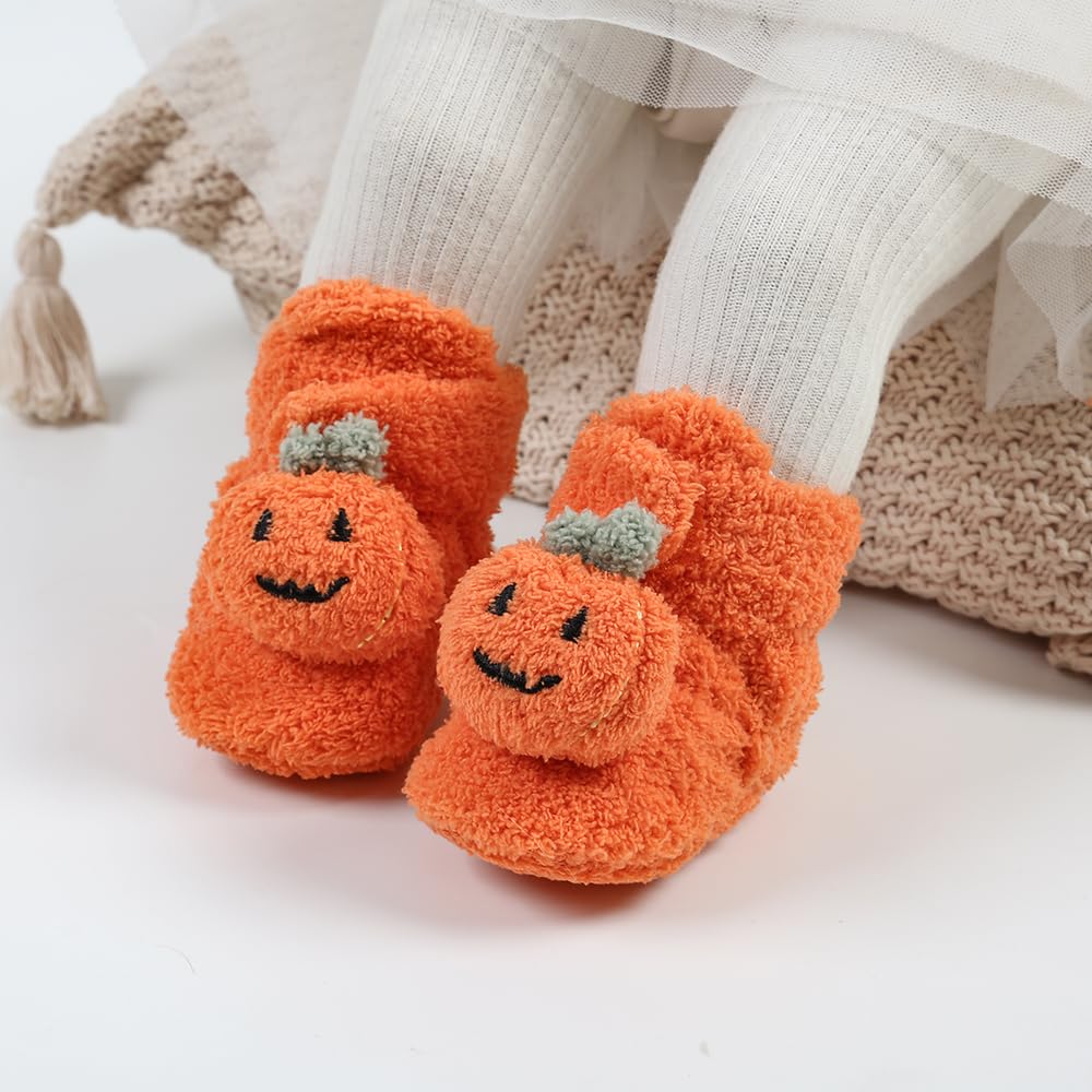 GDSDYM Baby Booties Cozy Christams Slippers Soft Baby Halloween Pumpkin Shoes Winter Warm Infant Newborn Crib Sock Shoes First Walkers