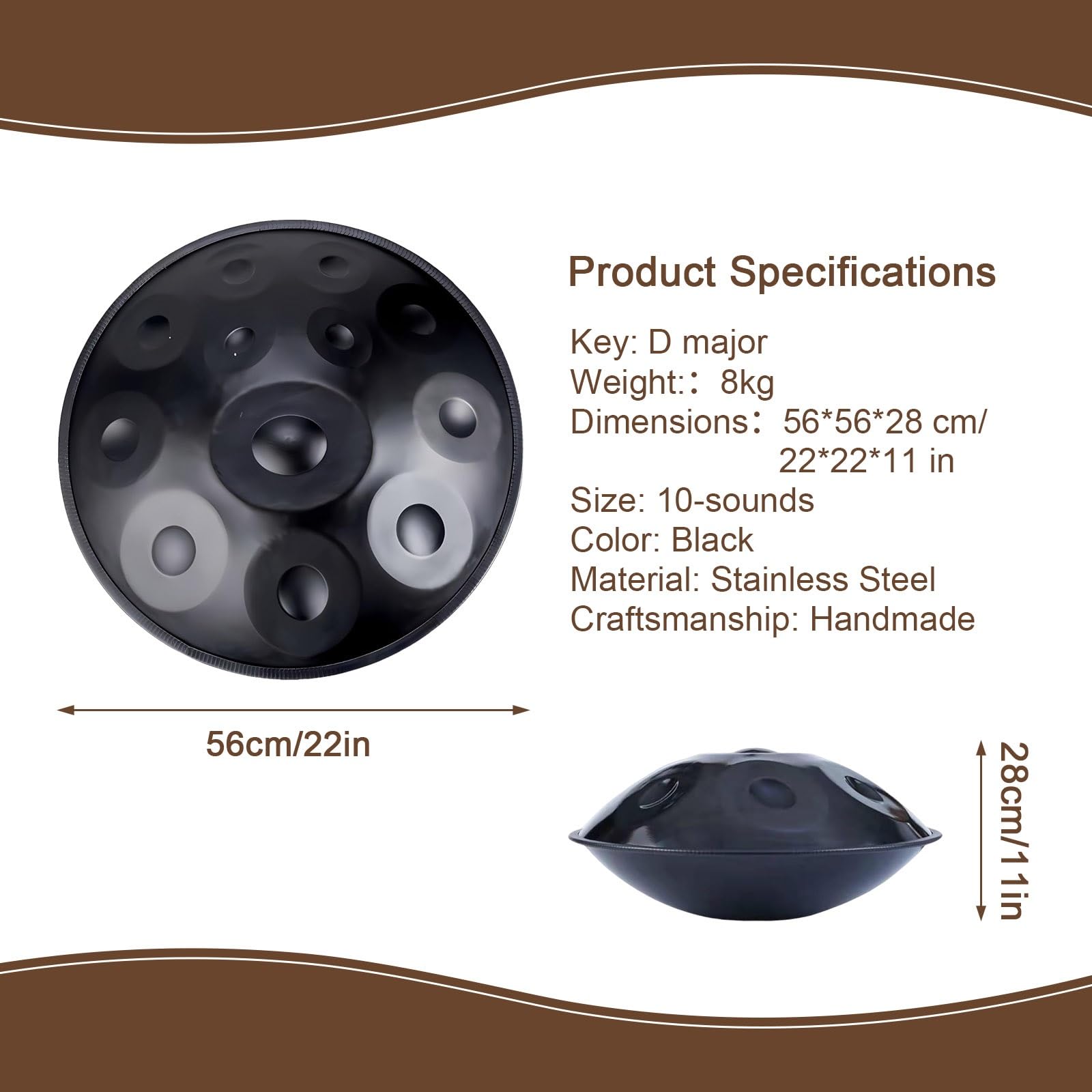 Handpan Muzyczny Z Pokrowcem I Stojakiem – Ręcznie Robiony Instrument 9/10/12 Dźwięków Dla Dorosłych, Idealny Do Medytacji I Występów(Black)
