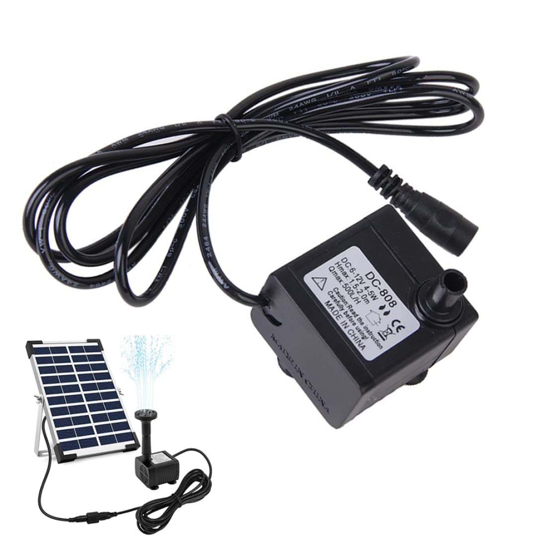 Solar Fountain Pump, DC 6-12V 5W Replacement Solar Bird Bath Fountain Pump with 1.46m Cable, Mini Submersible Water Pump, Small Pond Pump for Aquarium Fish Tank