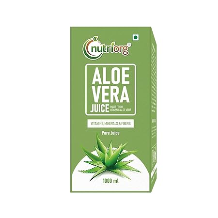 Nutriorg Aloe Vera Juice 1 Litre, Suitable For Healthy Hair & Skin, Detox Juice For Weight Loss, Organic & Natural Juice Made With Cold Pressed Aloe Vera, No Added Sugar