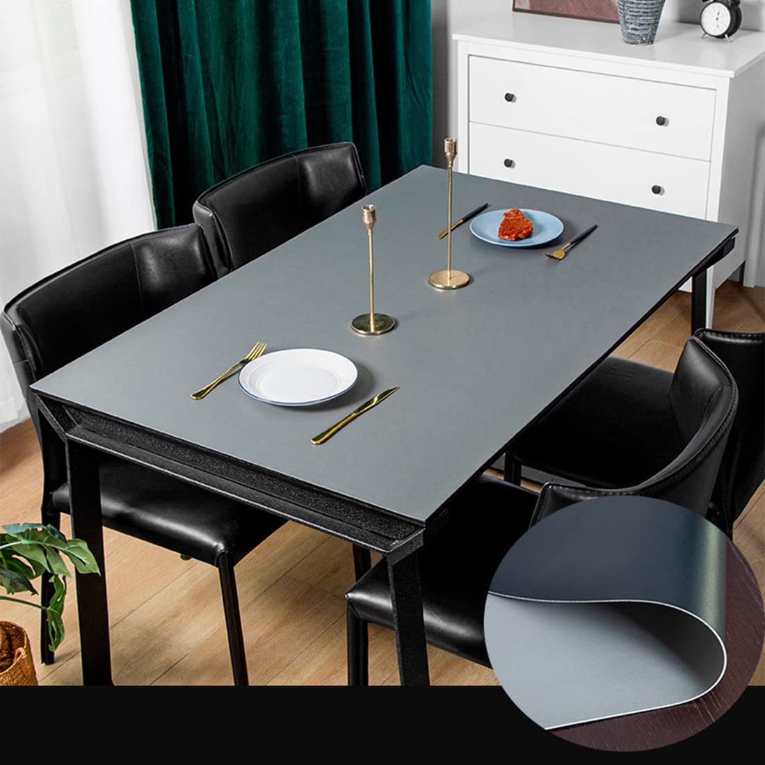 Tovaglia in PU Sottomano per Scrivania Disponibile bifacciale Impermeabile e facile da pulire Nero+grigio scuro Spessore 2mm 90 * 160cm