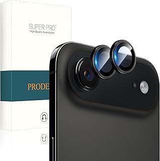 PRODELI For iPhone Air (2025) 専用 カメラフィルム アルミ合金製＋AR高透過率 耐衝撃 硬度9H キズ防止 高透過率 強化ガラス 防爆裂 気泡ゼロ 露出オーバー防止 ケースに干涉なし アイフォン 17 air 用 レンズ 保護フィルム (ブラック/2枚入り)