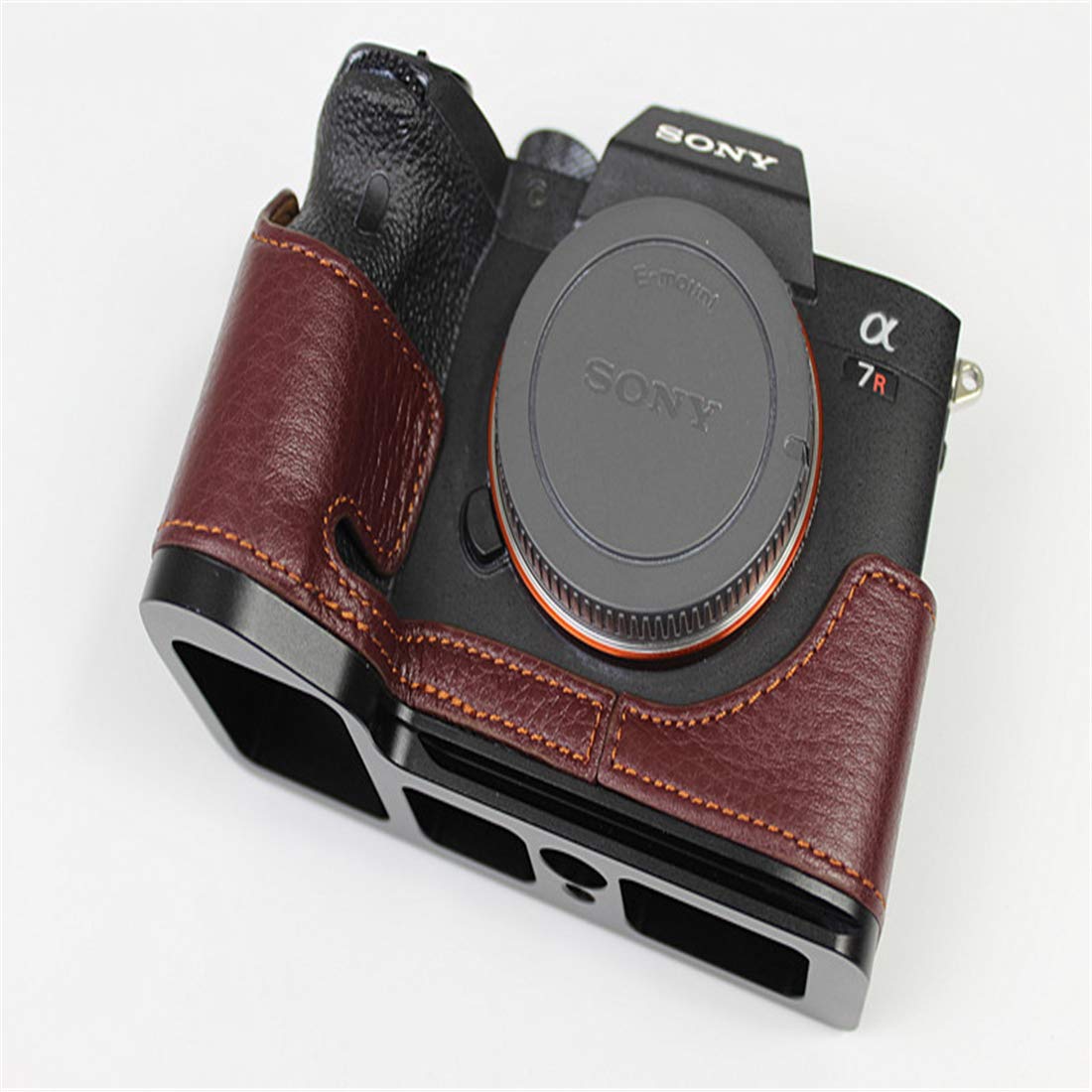 Custodia per Fotocamera in Pelle, Borsa per Fotocamera Copertura Completa del Corpo AntiGraffio Protettivo per Sony A7RIII-A7M3-A7SIII-A9, A7R4-A9II,Litchi Pattern Brown,a7r4