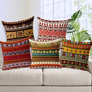 AEROHAVEN Set of 5 Decorative Hand Made Jute Throw/Pillow Cushion Covers - (16 X 16 INCHES)