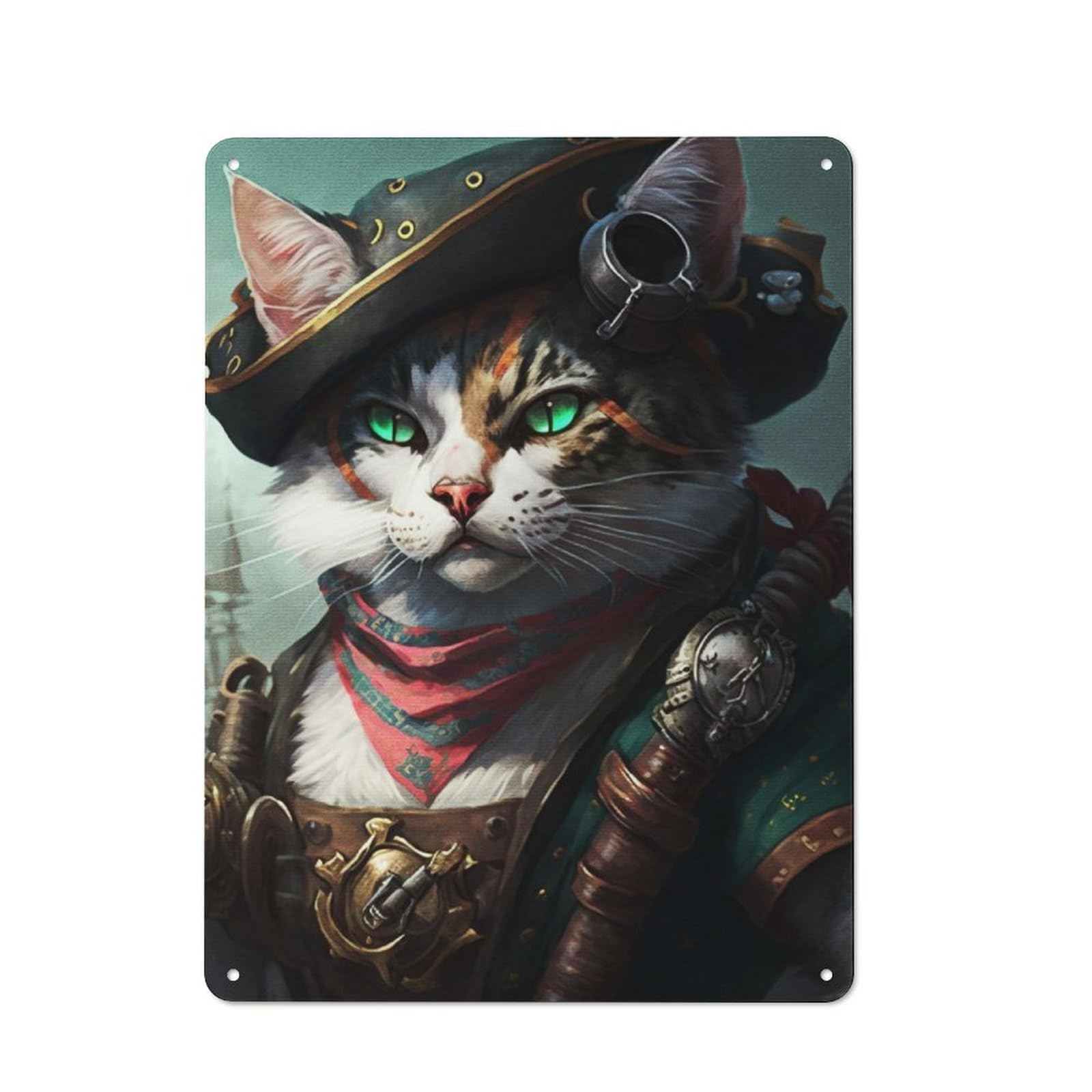 Junmoney Captain Cat Vintage Tin Sign 40X30cm With For Guest Room Or Hallway, For Themed Room Decoration, For Vintage Wall Decor Fans
