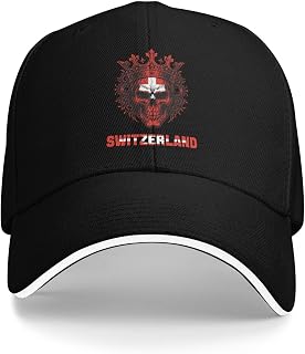 Baseball Cap Switzerland Switzer Helvetian Skull Flag Classic Dad Cap for Men Women Adjustable Trucker Caps Snapback Hat Golf Hat Sports Caps Casual Hats Classic Plain Hats Black