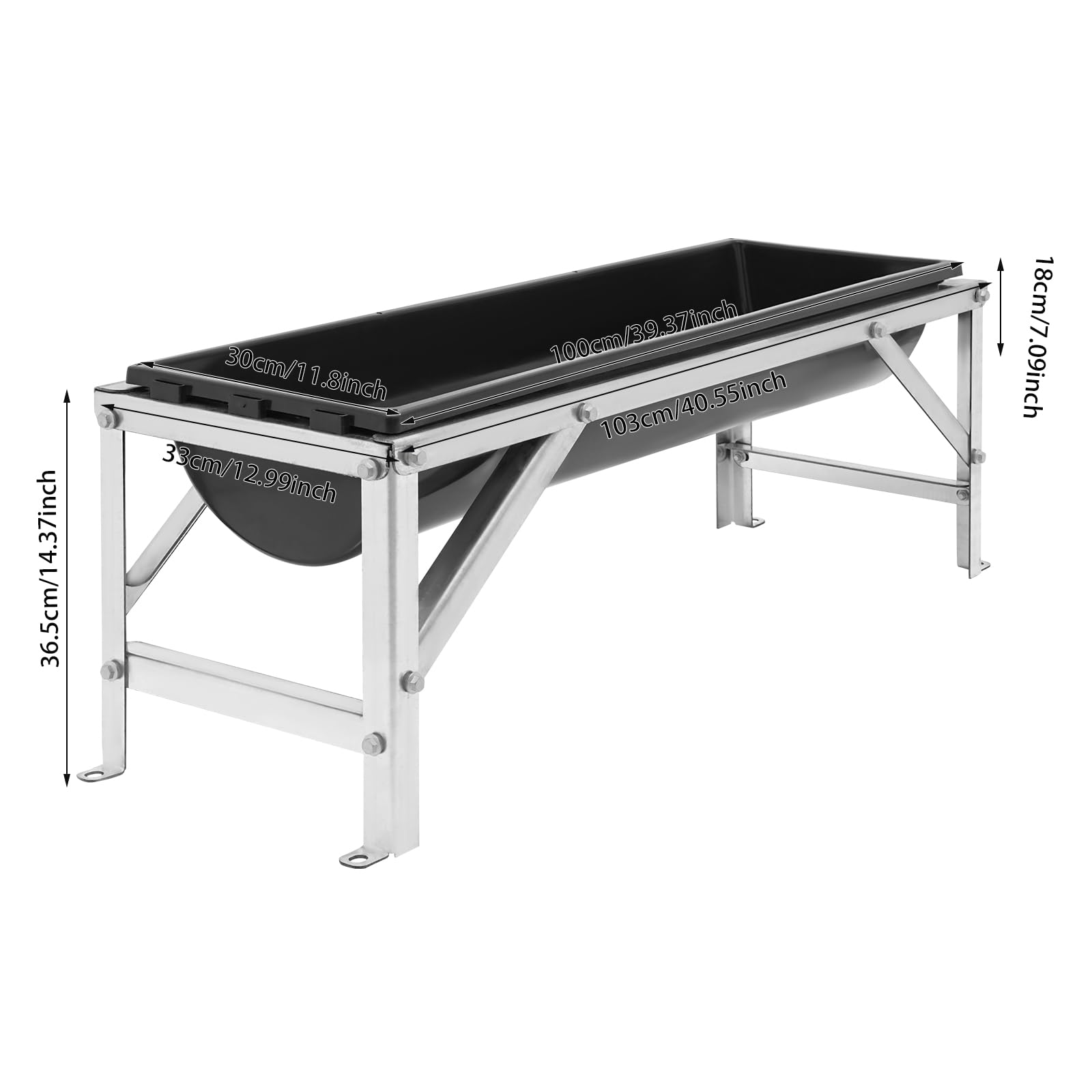 Mangiatoia grande volume, 35 l, con supporto, design aperto su entrambi i lati, per cavalli, capre, pecore, mucche, maiali