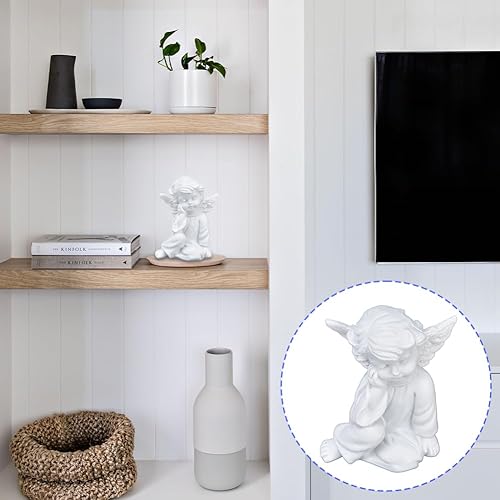 Miniatura 3 de Joyzan Estatua de querubín de resina, estilo encantador, figuras blancas de bebé, ángel, jardín, decoración conmemorativa, interior y exterior,
