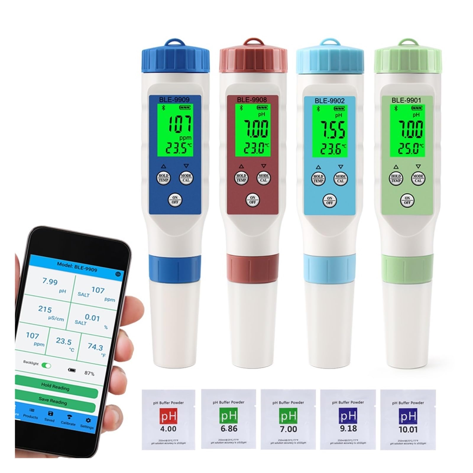 Tester PH Acqua Qualità PH EC TDS TEMP Misuratore di salinità Tester digitale della qualità dell'acqua potabile Monitor online intelligente Controllo APP for piscina dell'acquario(PH EC TDS Temp)