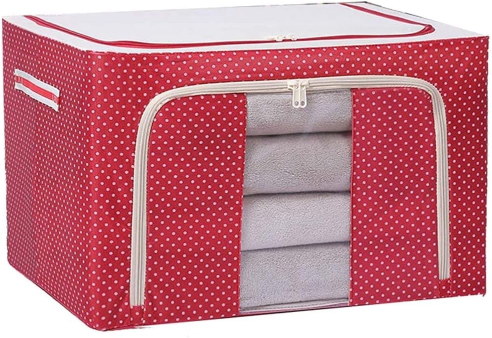 Oxford Fabric Storage Box with Steel Frame for Bed Sheets Storage Box Foldable Keep in Your Storage beds Closets wardrobes Storage cabinets Store Clothes (Pink (Cherry) 100L)