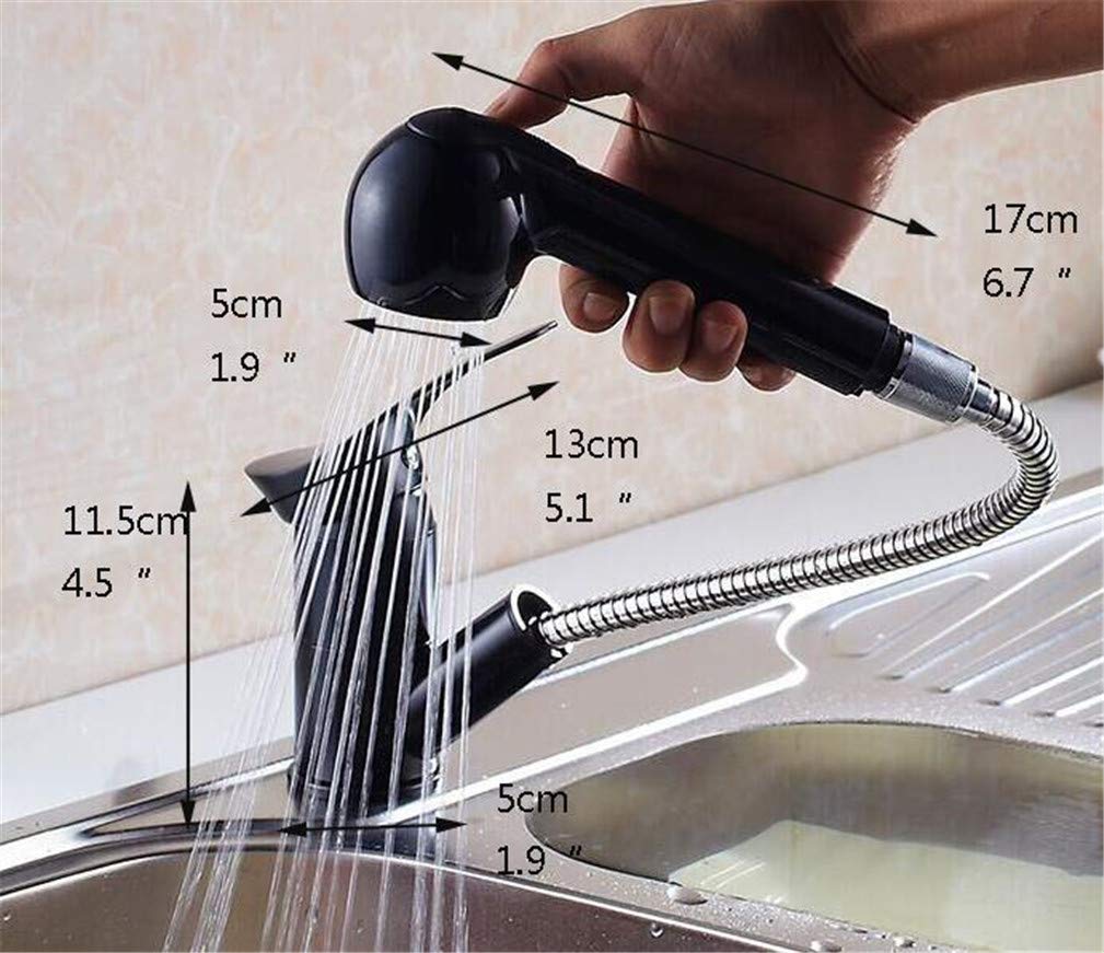 Grifos de Cocina Grifo de Cocina extraíble Giratorio de 360 Grados Grifo de Ahorro de Agua Grifo Mezclador de grúa de Lavabo Negro Pulido Grifo de latón de una Sola manija Montado
