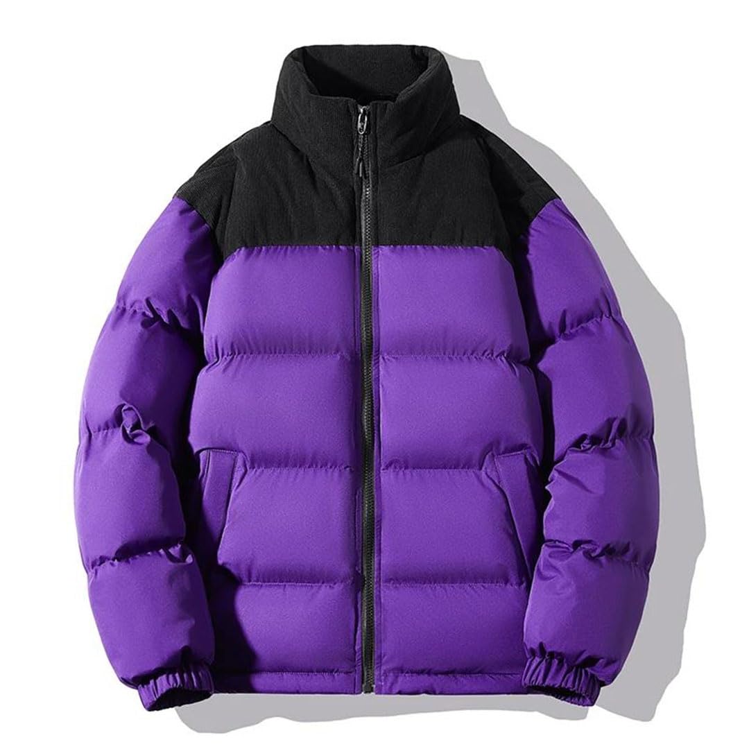Piumino da uomo Inverno Blocchi di Colore Addensato Caldo All'aperto Stand Up Collar Cappotto Coppia Vestiti Imbott