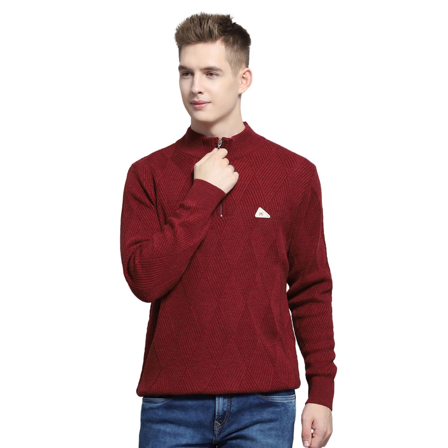 monte carlo Mens Self Design Wine Mock Neck Full Sleeve Pullover_1243158HZ-1146-picture-54