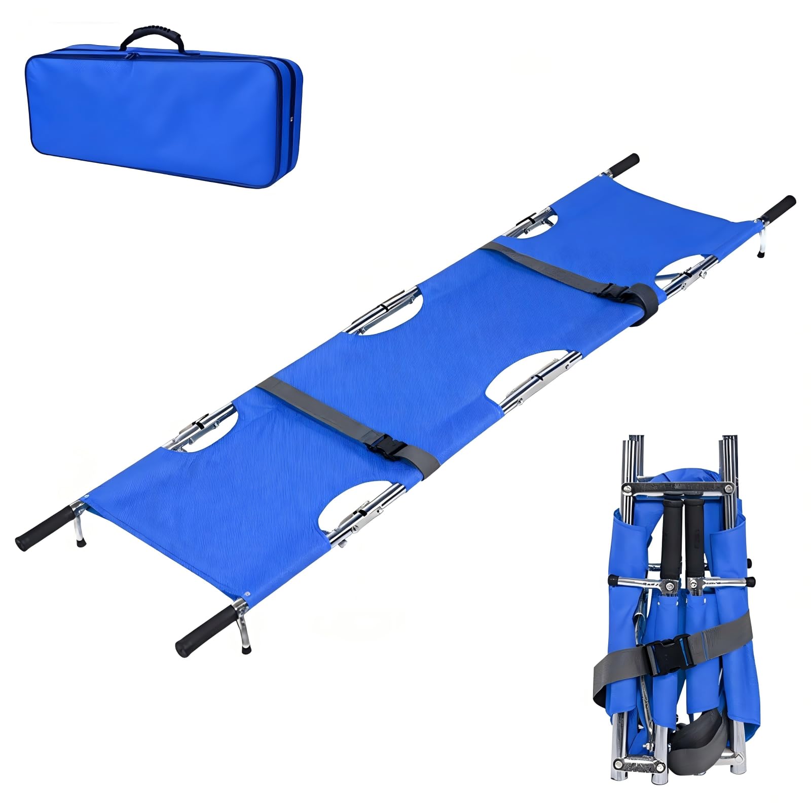 Barella Portatile di Salvataggio, 210 * 54 cm Barella Pieghevole con Borsa Portaoggetti per Soccorso Alpino e Trasporto a Lunga Distanza(Blu)