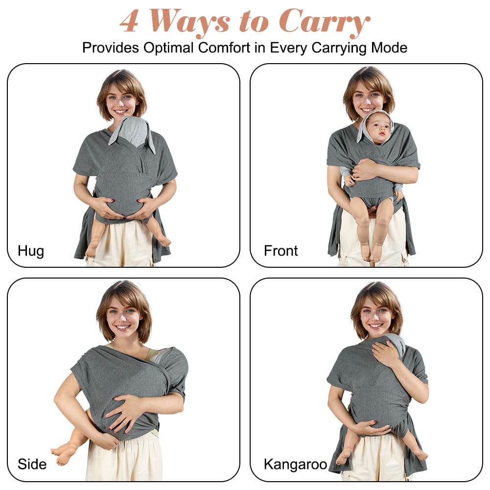 AUYAO Baby Carrier Adjustable Baby Wrap Hands Free Toddler Carrier Sling Multi-Purpose Sling Wrap Ergonomic Baby Carrier Backpack Support for Newborn Babies up to 48(22kg) lbs Toddlers(Dark Gray) - Image 4