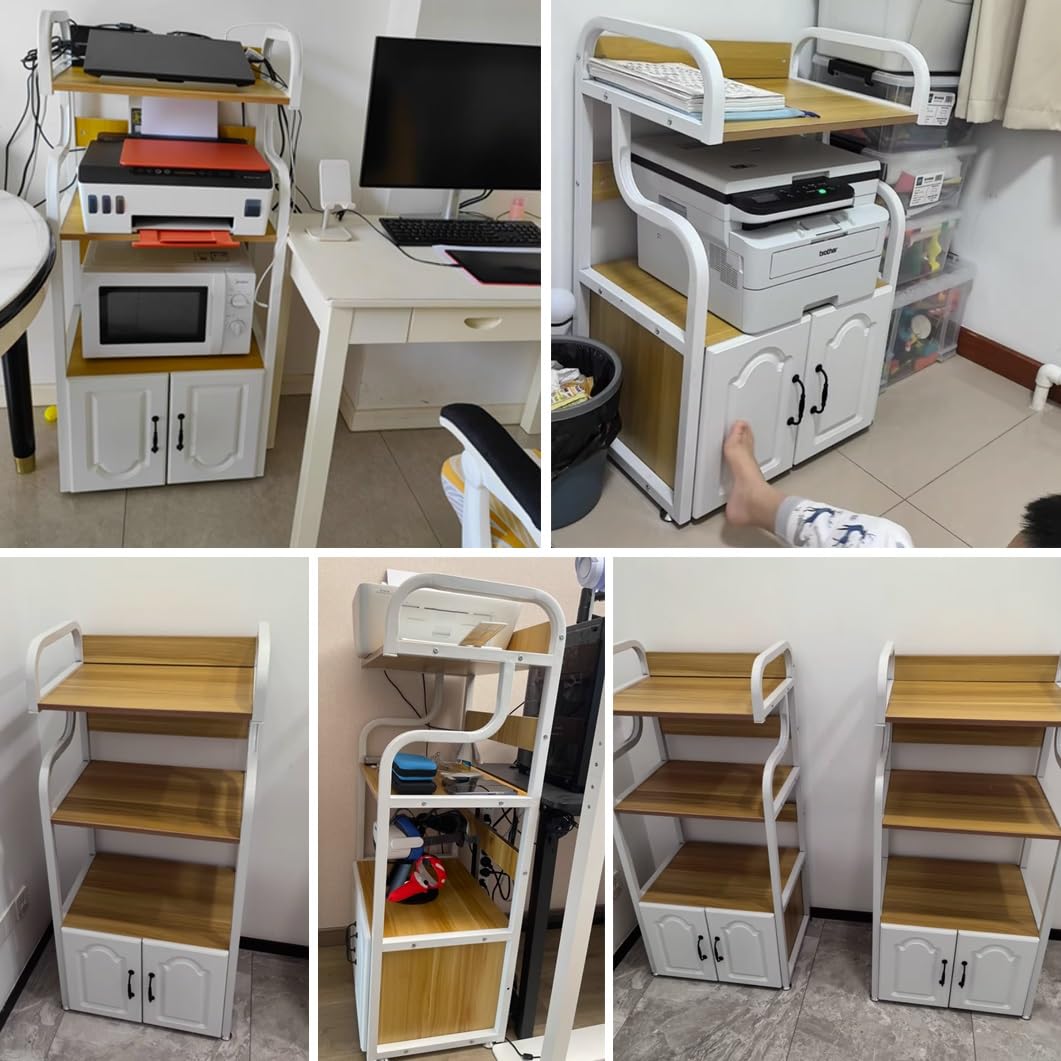 YVYKFZD 3/4-stufiger Druckerständer, robuster Druckertisch mit Aktenschrank, Druckerständer Schreibtisch-Turm, AV-Schrank mit Ablagefläche, für Büro, Zuhause, Klassenzimmer(3 Tiers black+black walnut)