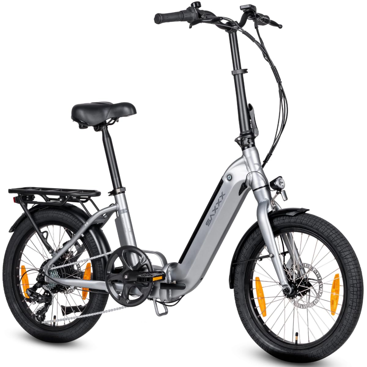 SAXXX Klapprad E-Bike, E Bike Klappbar 20 Zoll mit 7 Gang Kettenschaltung, Elektro Fahrrad Erwachsene mit 36V 11.4Ah Akku, Scheibenbremsen, 90KM Lange Range, Elektrofahrrad 25 km/h für Herren Damen Sport