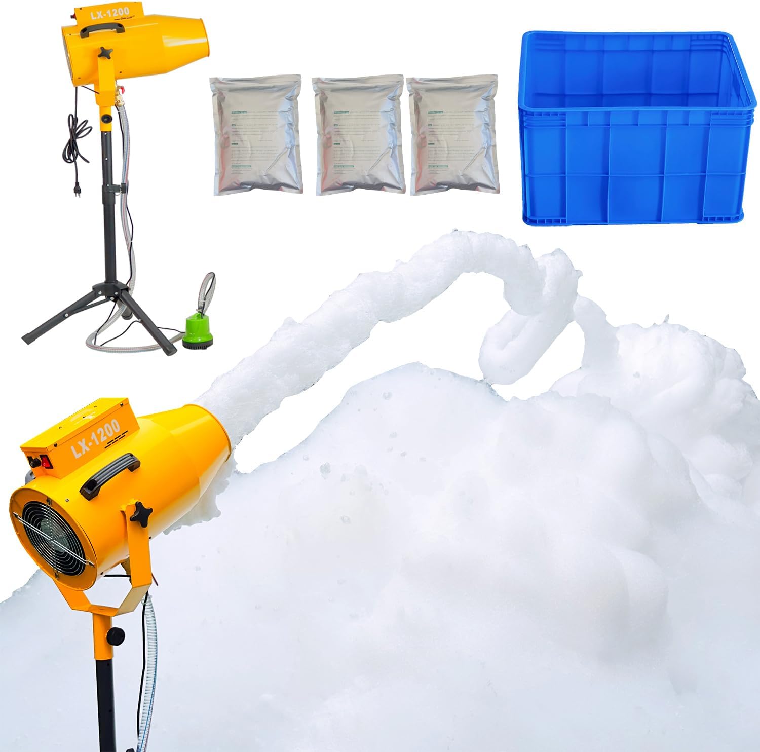 1200W Party Foam Machine, Pool Water Toys, Bubble Machine with 3pcs Foam Granules and Water Tank, Holiday & Birthday, Business Celebrations,