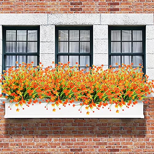 Binduo 6 Pcs Fake Fall Flowers Artificial Plants Outdoor Daffodil Uv Resistant Faux Plastic Flowers Greenery Shrubs Hanging Planter For Home Kitchen Bathroom Garden Patio Balcony Window Decor (Orange) #TOP4