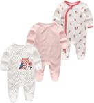 MAMIMAKA Unisex Baby Newborn Baby Clothes Cotton Footed Romper One-Piece Jumpsuits 3 Pack