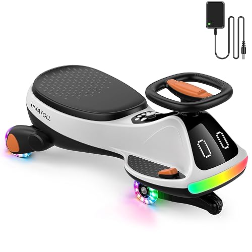 Umatoll 12V Electric Wiggle Car for Kids, Birthday Gifts Toy for Age 3+ | LED Expression Display, 2 in 1 Electric & Manual Riding Modes, RGB Lights, Bluetooth, 2 Speeds, Rechargeable Battery