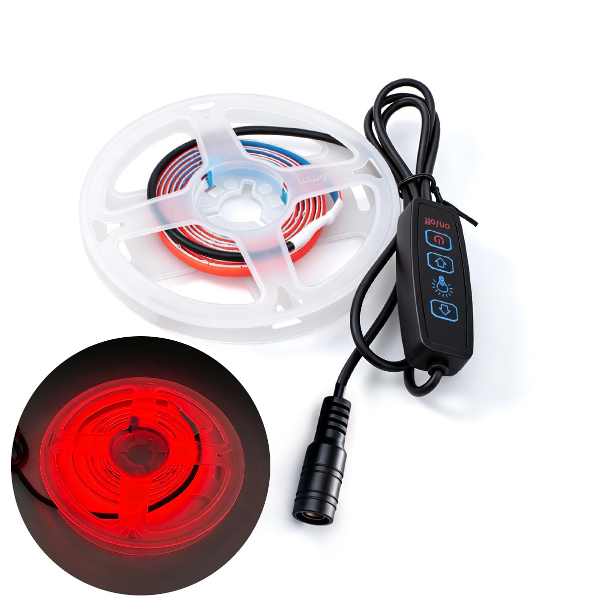 Innfeeltech 1M COB LED Light Strip, 5mm Width 12V Red 400LEDs/m Light Strip, Dimming Button with DC Connector