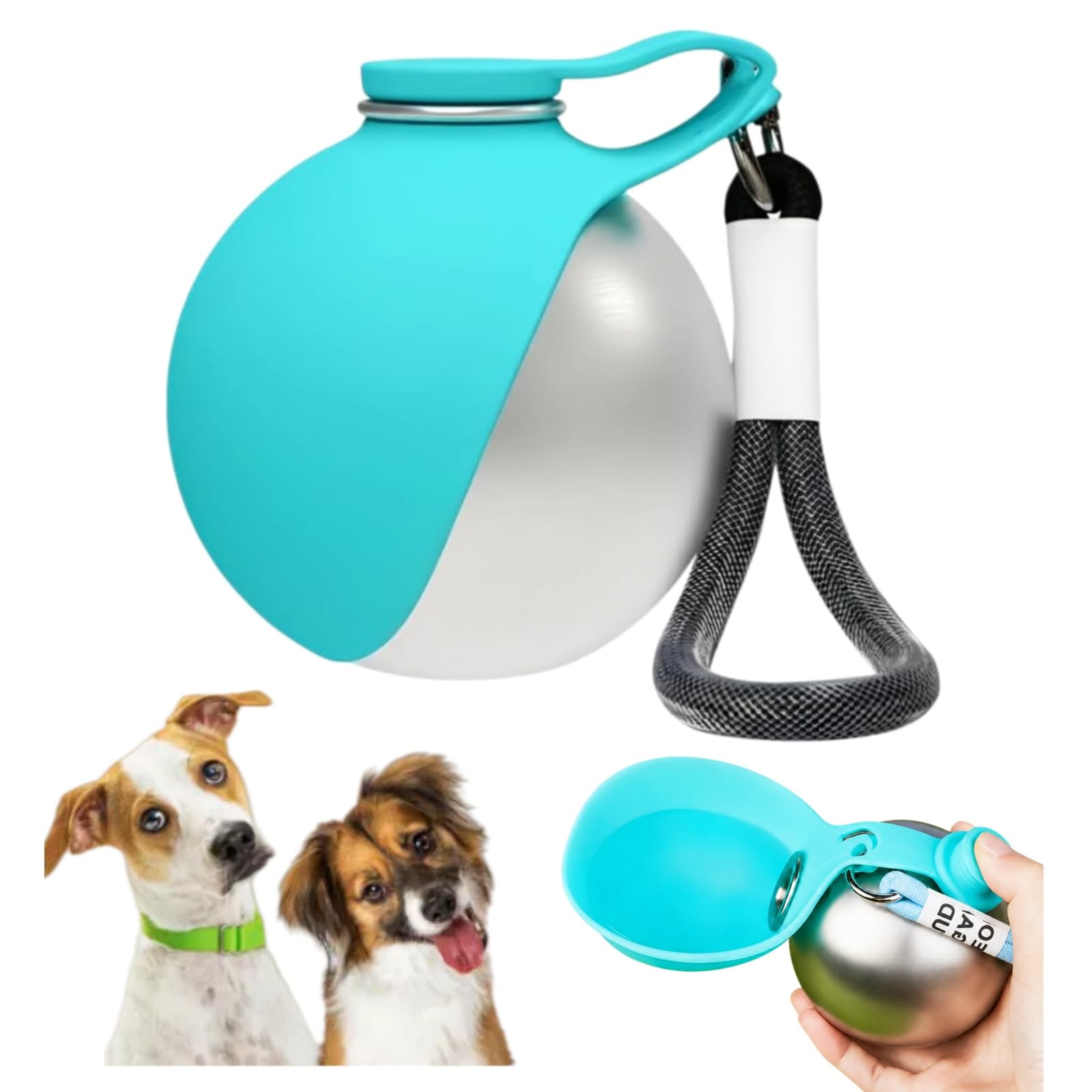 2 in 1 Portable Dog Water Bottle, Pet Water Bottle with Foldable Silicone Bowl Stainless Steel Dog Travel Water Bottle for Outdoor Walking Hiking Travels