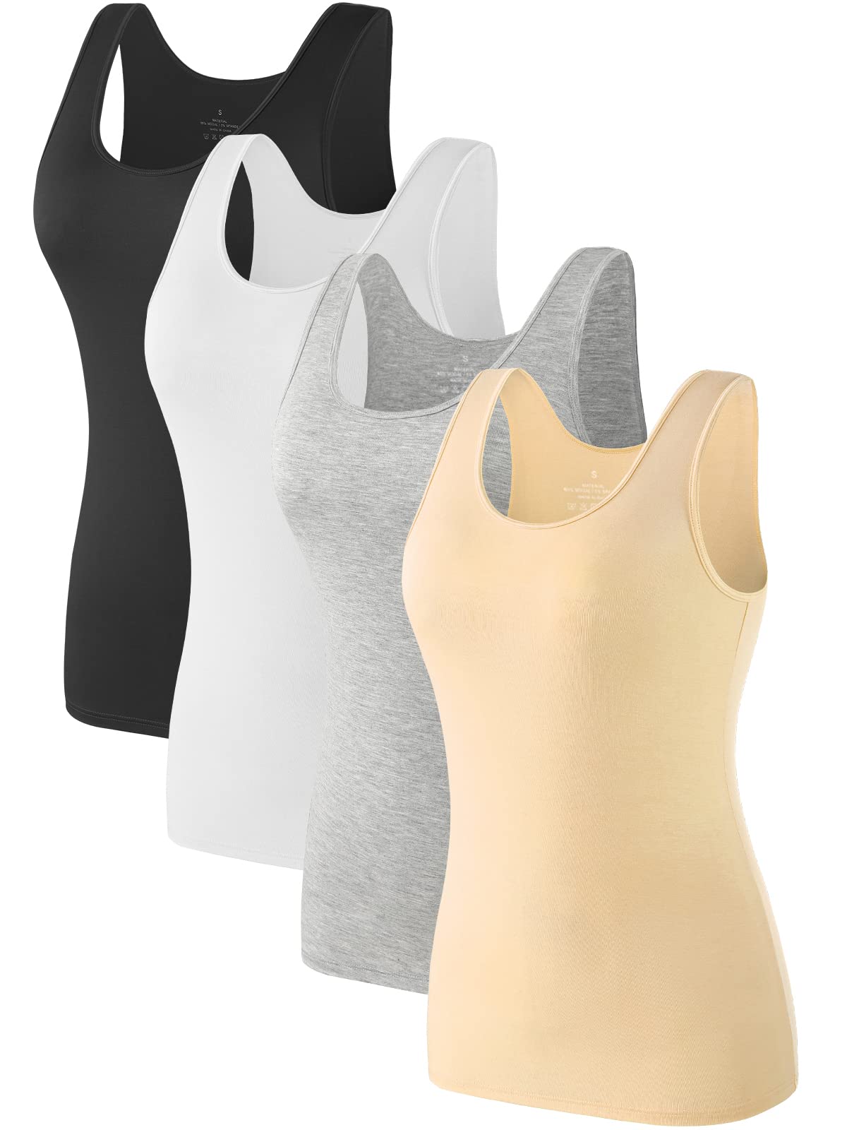 Air Curvey 4 Pack Tank Top for Women Basic Undershirt Tanks Sleeveless Casual Shirts Soft Seamless Layering Tops