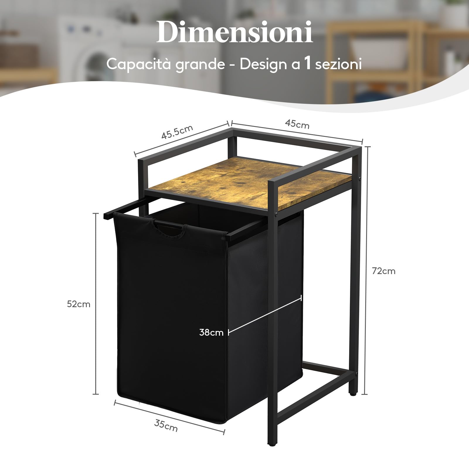 Lifewit Cesto Portabiancheria, Mobile Biancheria Sporca con Sacco Porta Biancheria in Tessuto Oxford e Ripiano in Metallo per Lavanderia, Camere da Letto, Bagno, Dormitori, 69 L, Nero