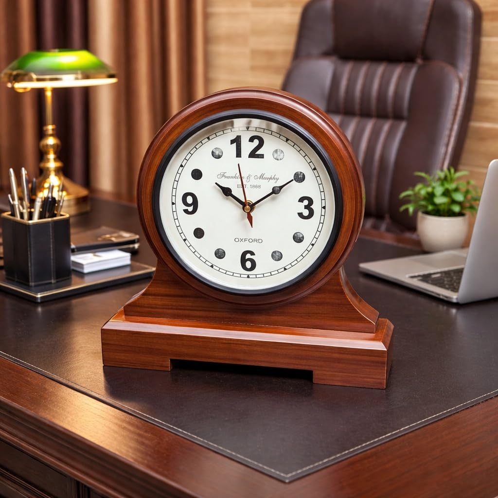 Wooden Table Clock for Home Office and Living Room, 11 Inches (Numeral) | Vintage Design-image-35