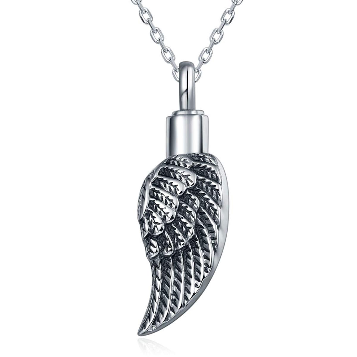 Stainless Steel Memorial Ash Holder Angel Wing Pendant for Cremation Urn Keepsake with Adjustable Cable Chain Necklace 46 to 52 cm