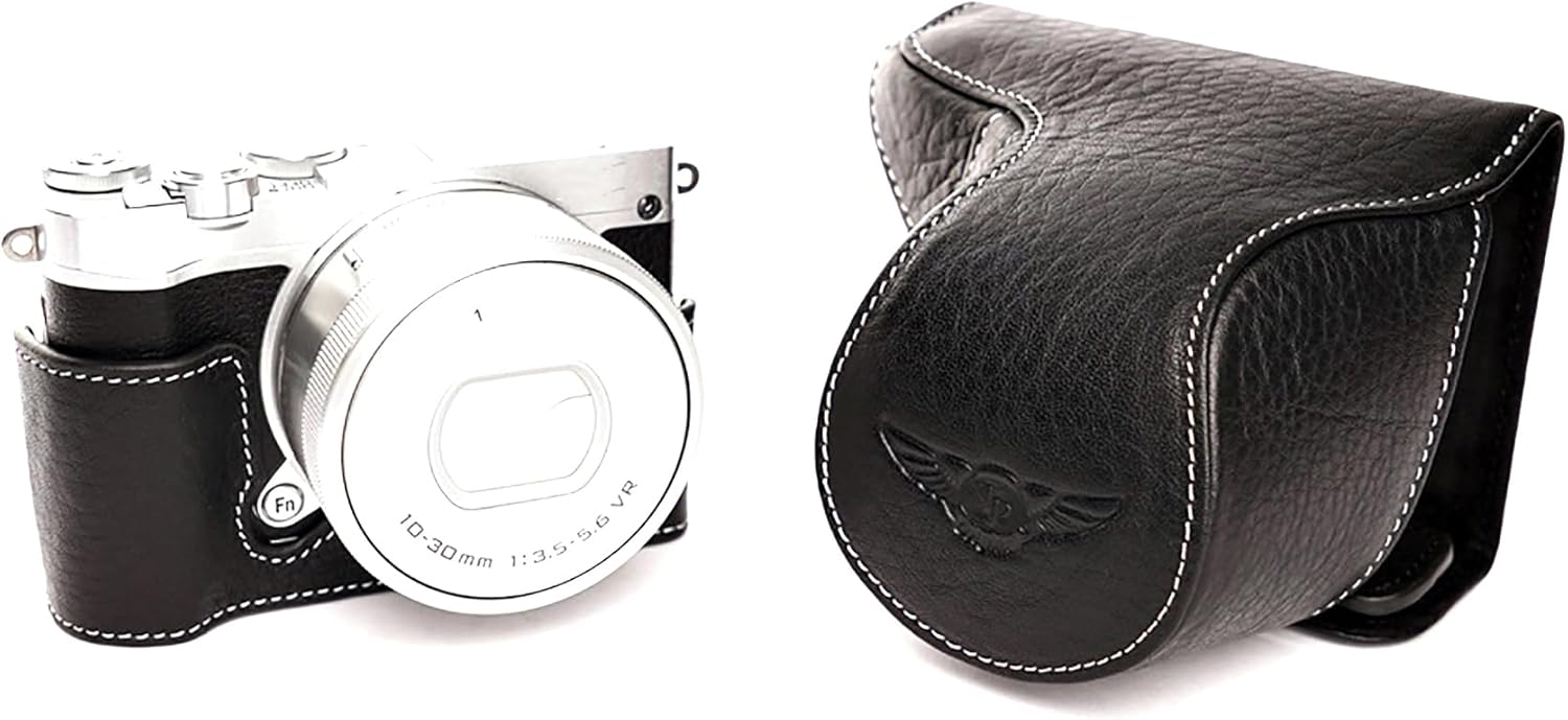 Handmade Genuine Real Leather Full Camera Case Bag Cover for Nikon J5 10-30mm Lens Black Color