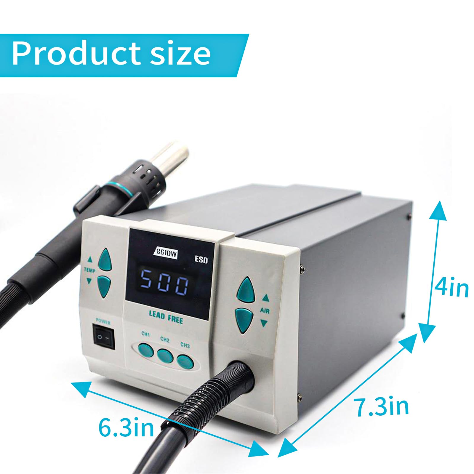 Estación de retrabajo de aire caliente 861DW, visualización digital de 110 V, 1000 W, estación de soldadura automática de aire caliente, con 7 boquillas de aire, pistola de desoldadora de temperatura