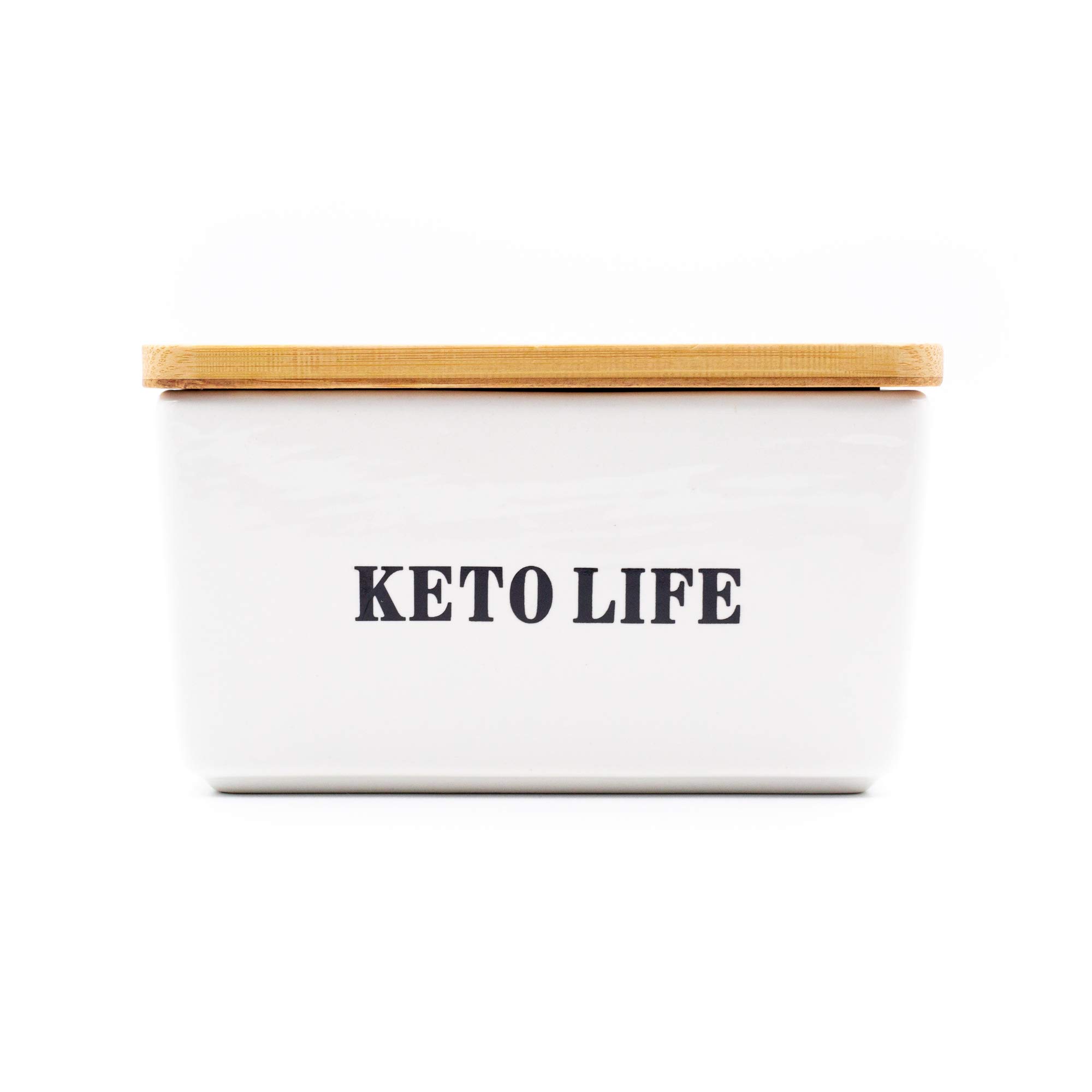 Pash Vista - Porcelain Butter Dish - KETO LIFE - Secure Airtight Bamboo Lid with Seal Ring - Stylish Large Porcelain Butter Dish - Quality and Value