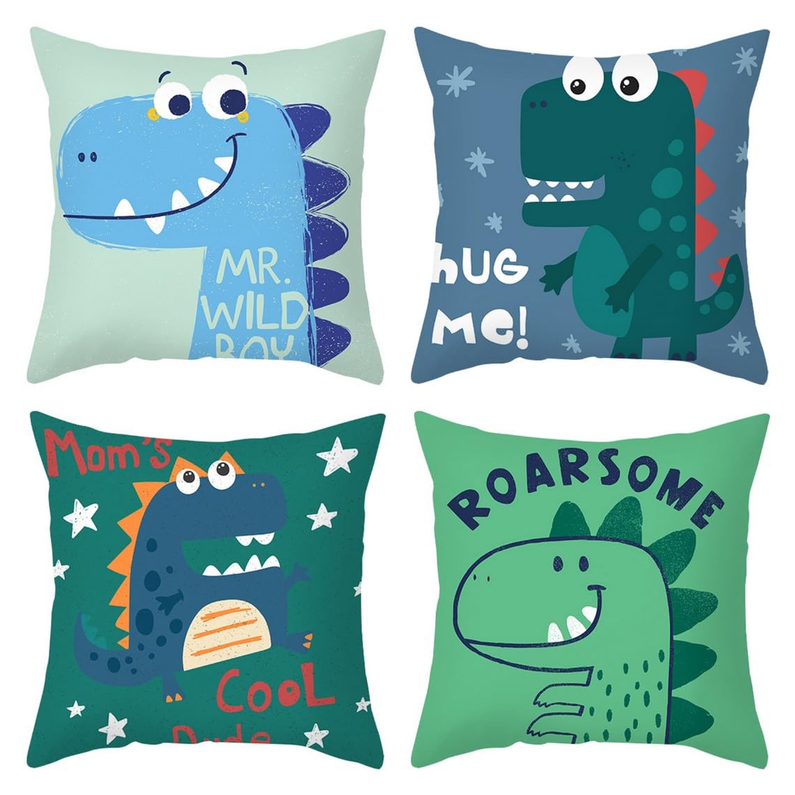 Chenlane Silk Pillow Cover Kids Room Patio Cushion Covers Replacement Sectional Cartoon Cute Dinosaur, Sale Outdoor Exquisite Prints 50x50 cm, 4Pcs