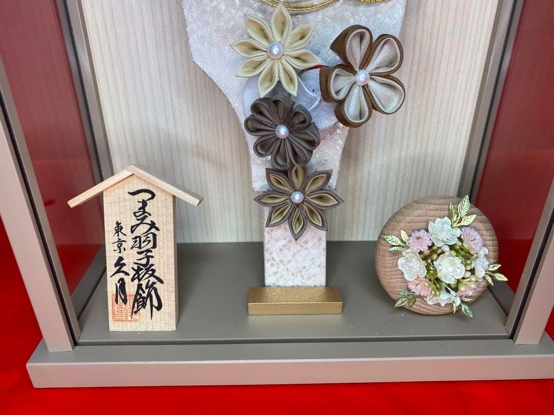 東京久月 かんざし付つまみ細工羽子板・壁掛け・間口約24×奥行約11